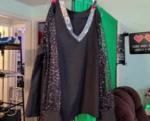 SHEIN Black Blouse with Silver Sequin Accents
